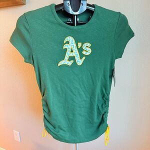 NWT Oakland A's MLB New Era Major League Baseball Women's Rouched Shirt S